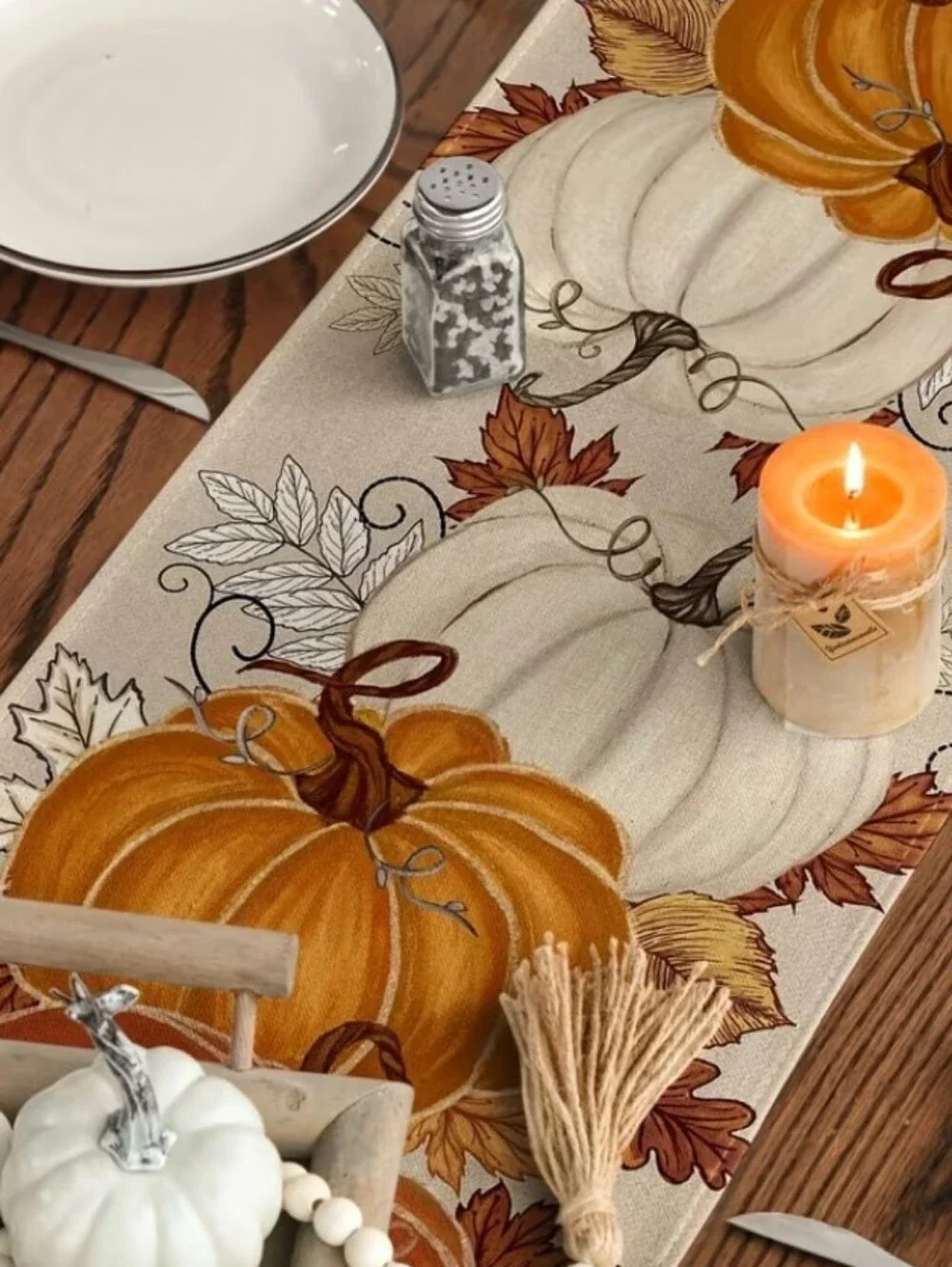 Autumn Pumpkin Table Runner - Orange, Cream, Gold